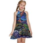 Psychedelic Landscape Kids  Halter Collar Waist Tie Chiffon Dress