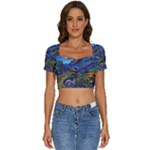 Psychedelic Landscape Short Sleeve Square Neckline Crop Top 