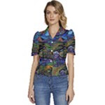 Psychedelic Landscape Puffed Short Sleeve Button Up Jacket