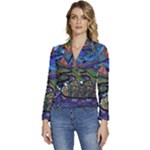 Psychedelic Landscape Women s Long Sleeve Revers Collar Cropped Jacket