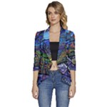 Psychedelic Landscape Women s 3/4 Sleeve Ruffle Edge Open Front Jacket