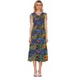 Psychedelic Landscape V-Neck Drawstring Shoulder Sleeveless Maxi Dress