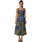 Psychedelic Landscape Square Neckline Tiered Midi Dress