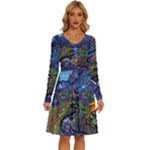 Psychedelic Landscape Long Sleeve Dress With Pocket