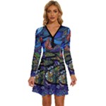 Psychedelic Landscape Long Sleeve Deep V Mini Dress 