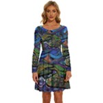 Psychedelic Landscape Long Sleeve Wide Neck Velvet Dress