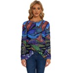 Psychedelic Landscape Long Sleeve Crew Neck Pullover Top