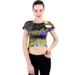 Nature Moon Psychedelic Painting Crew Neck Crop Top