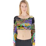 Nature Moon Psychedelic Painting Long Sleeve Crop Top