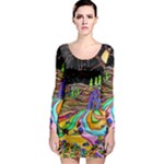 Nature Moon Psychedelic Painting Long Sleeve Bodycon Dress