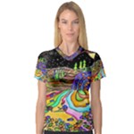 Nature Moon Psychedelic Painting V-Neck Sport Mesh T-Shirt
