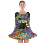 Nature Moon Psychedelic Painting Long Sleeve Skater Dress