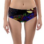 Nature Moon Psychedelic Painting Reversible Mid-Waist Bikini Bottoms