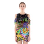 Nature Moon Psychedelic Painting Shoulder Cutout One Piece Dress