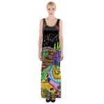 Nature Moon Psychedelic Painting Thigh Split Maxi Dress