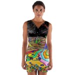 Nature Moon Psychedelic Painting Wrap Front Bodycon Dress