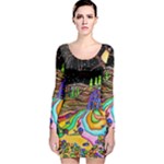Nature Moon Psychedelic Painting Long Sleeve Velvet Bodycon Dress