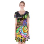Nature Moon Psychedelic Painting Short Sleeve V-neck Flare Dress