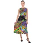 Nature Moon Psychedelic Painting Midi Tie-Back Chiffon Dress