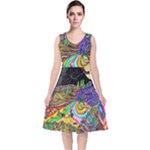Nature Moon Psychedelic Painting V-Neck Midi Sleeveless Dress 