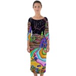 Nature Moon Psychedelic Painting Quarter Sleeve Midi Bodycon Dress