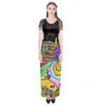 Nature Moon Psychedelic Painting Short Sleeve Maxi Dress