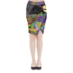 Nature Moon Psychedelic Painting Midi Wrap Pencil Skirt
