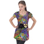 Nature Moon Psychedelic Painting Puff Sleeve Tunic Top