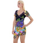 Nature Moon Psychedelic Painting Short Sleeve Asymmetric Mini Dress