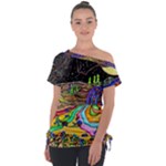 Nature Moon Psychedelic Painting Off Shoulder Tie-Up T-Shirt