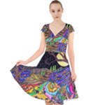 Nature Moon Psychedelic Painting Cap Sleeve Front Wrap Midi Dress