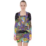 Nature Moon Psychedelic Painting V-neck Bodycon Long Sleeve Dress