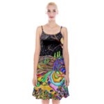 Nature Moon Psychedelic Painting Spaghetti Strap Velvet Dress