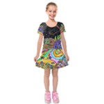 Nature Moon Psychedelic Painting Kids  Short Sleeve Velvet Dress
