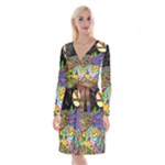Nature Moon Psychedelic Painting Long Sleeve Velvet Front Wrap Dress