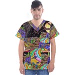 Nature Moon Psychedelic Painting Men s V-Neck Scrub Top