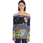 Nature Moon Psychedelic Painting Off Shoulder Long Sleeve Top