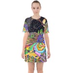 Nature Moon Psychedelic Painting Sixties Short Sleeve Mini Dress
