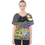 Nature Moon Psychedelic Painting V-Neck Dolman Drape Top