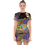 Nature Moon Psychedelic Painting Drop Hem Mini Chiffon Dress