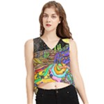 Nature Moon Psychedelic Painting V-Neck Cropped Tank Top