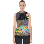 Nature Moon Psychedelic Painting Mock Neck Shell Top