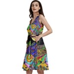 Nature Moon Psychedelic Painting Sleeveless V-Neck Skater Dress with Pockets