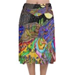 Nature Moon Psychedelic Painting Velvet Flared Midi Skirt