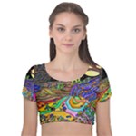 Nature Moon Psychedelic Painting Velvet Short Sleeve Crop Top 