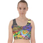 Nature Moon Psychedelic Painting Velvet Racer Back Crop Top