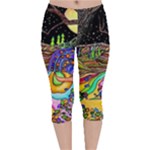 Nature Moon Psychedelic Painting Velvet Capri Leggings 