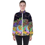 Nature Moon Psychedelic Painting Women s High Neck Windbreaker