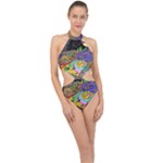 Nature Moon Psychedelic Painting Halter Side Cut Swimsuit