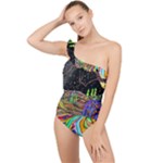Nature Moon Psychedelic Painting Frilly One Shoulder Swimsuit